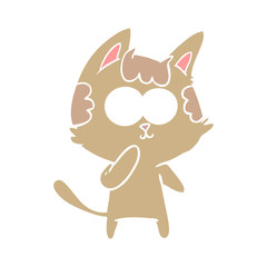 flat color style cartoon cat considering