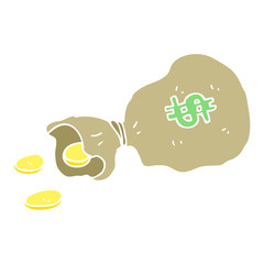 flat color illustration of a cartoon bag of money