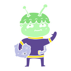 friendly flat color style cartoon spaceman waving