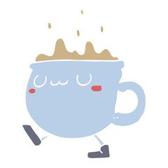 flat color style cartoon coffee cup walking