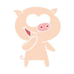 laughing pig flat color style cartoon