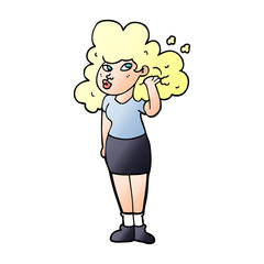 cartoon doodle girl playing with hair