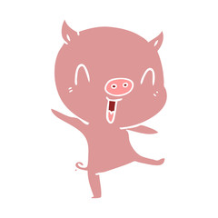 flat color style cartoon pig dancing