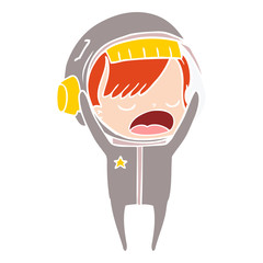 flat color style cartoon astronaut woman explaining