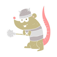 flat color illustration of a cartoon rat warrior