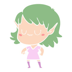 happy flat color style cartoon elf girl