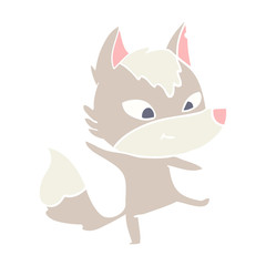 friendly flat color style cartoon wolf dancing