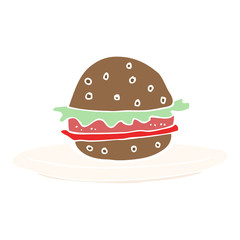 flat color illustration of a cartoon burger on plate
