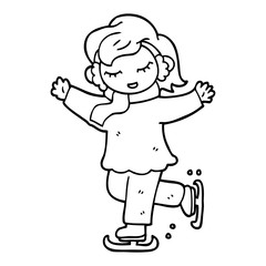 line drawing cartoon girl ice skating