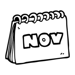 line drawing cartoon calendar showing month of november