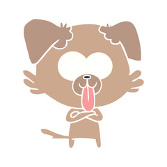flat color style cartoon dog with tongue sticking out