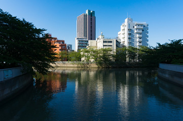 Tokyo suburb cityscape with river