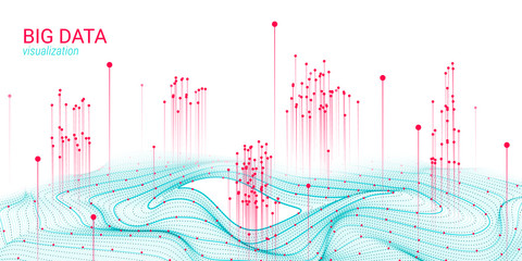 Wave 3D Big Data Visualization. Analysis Infographic. - obrazy, fototapety, plakaty