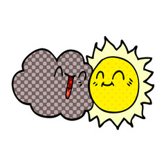 cartoon doodle happy sun and cloud