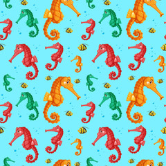 Colourful seahorse seamless pattern