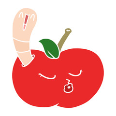 flat color style cartoon worm in apple