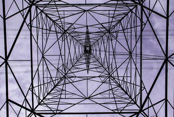 Close up below of electricity pole, construction of electricity pole