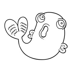 line drawing cartoon of a fish
