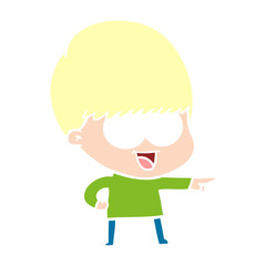 happy flat color style cartoon boy pointing