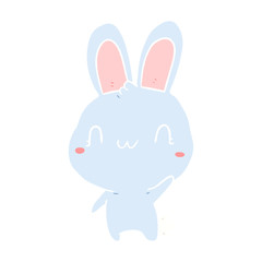 cute flat color style cartoon rabbit waving