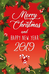 Fototapeta na wymiar Merry Christmas and Happy New Year 2019