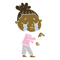 flat color style cartoon crying woman pointing