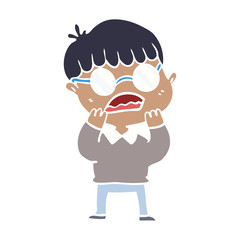flat color style cartoon shocked boy wearing spectacles