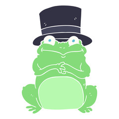 flat color illustration of a cartoon frog in top hat