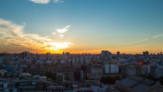Day to night sunset time lapse over Buenos Aires downtown, Argentina
