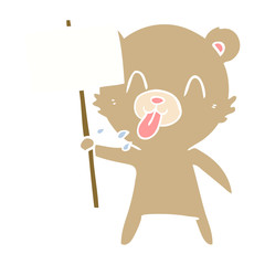 rude flat color style cartoon bear with protest sign