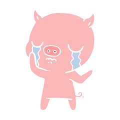 flat color style cartoon pig crying