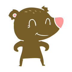smiling bear flat color style cartoon
