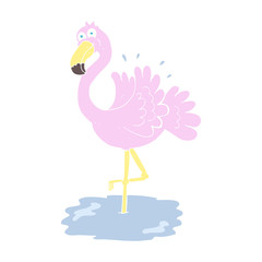 flat color illustration of a cartoon flamingo
