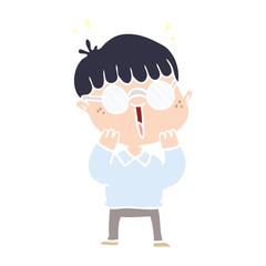 flat color style cartoon happy boy wearing spectacles