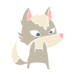 shy flat color style cartoon wolf