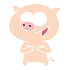 cheerful pig flat color style cartoon