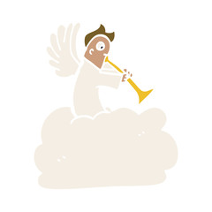 cartoon doodle angel on cloud with trumpet