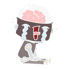 flat color style cartoon crying robot