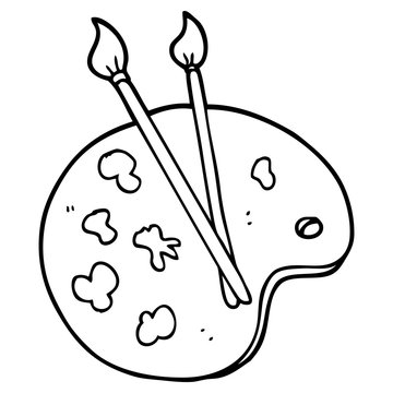 black and white paint palette and brushes clip art preview