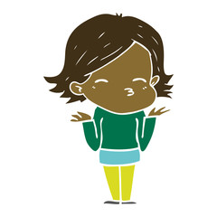 flat color style cartoon confused woman