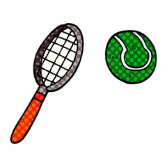 cartoon doodle tennis racket and ball