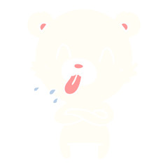 rude flat color style cartoon polar bear sticking out tongue