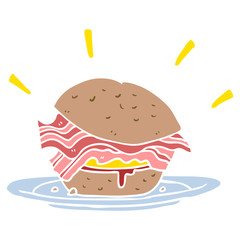 flat color style cartoon amazingly tasty bacon breakfast sandwich with cheese