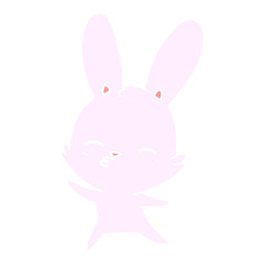 curious waving bunny flat color style cartoon
