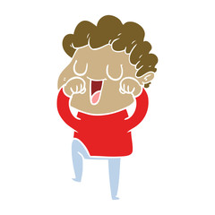 laughing flat color style cartoon man rubbign eyes