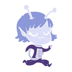 smiling alien girl flat color style cartoon