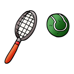 cartoon doodle tennis racket and ball