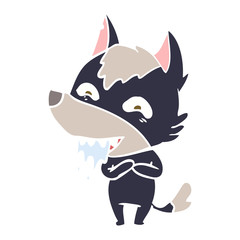 flat color style cartoon hungry wolf