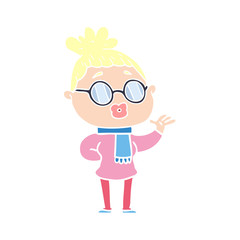 flat color style cartoon woman wearing spectacles