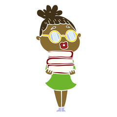 flat color style cartoon librarian woman wearing spectacles
